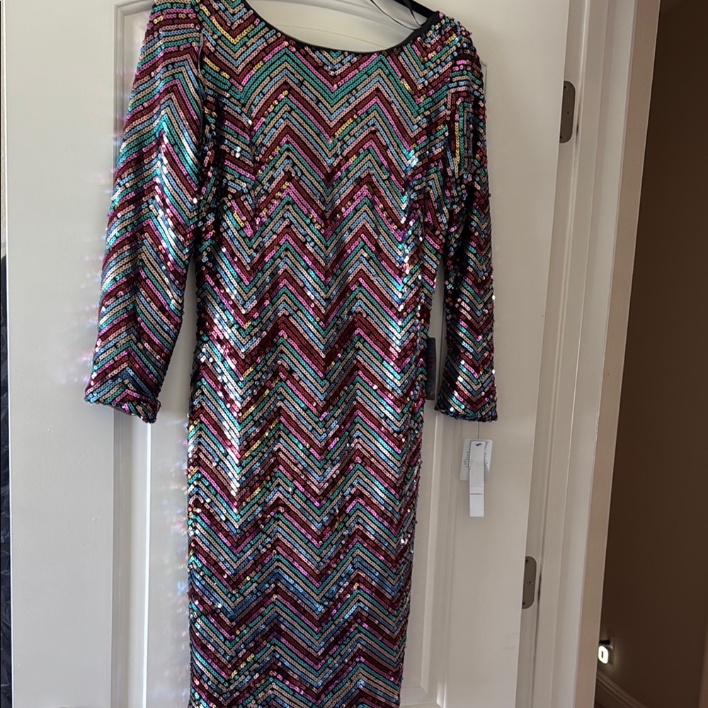 Maggy London Pink and Gray Sheath Dress 3/4 Cuffed Sleeves